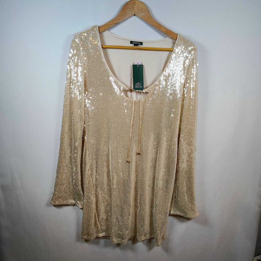 Wild Fable Women's Large Long Bell Sleeve Sequin‎ Mini Dress NWT